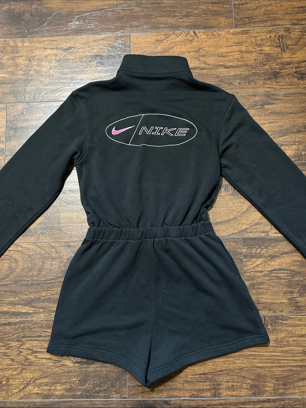 Nike Black Fleece Athletic Romper with Pink Swoosh - Women's Shorts - Picture 2 of 3